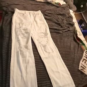 High waisted Ripped Straight Jeans